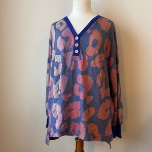 Blue, Pink & Orange Leopard V-Neck Long Sleeve Top
